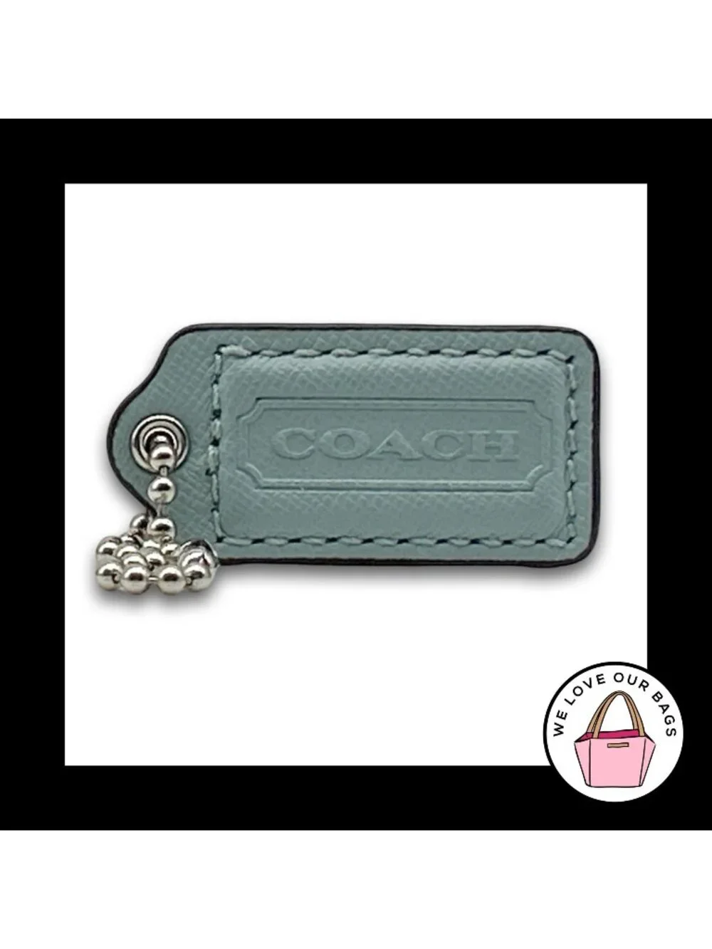 COACH HANG TAG 2" Bag Charm Keychain Fob Blue Crossgrain Leather Nickel Medium